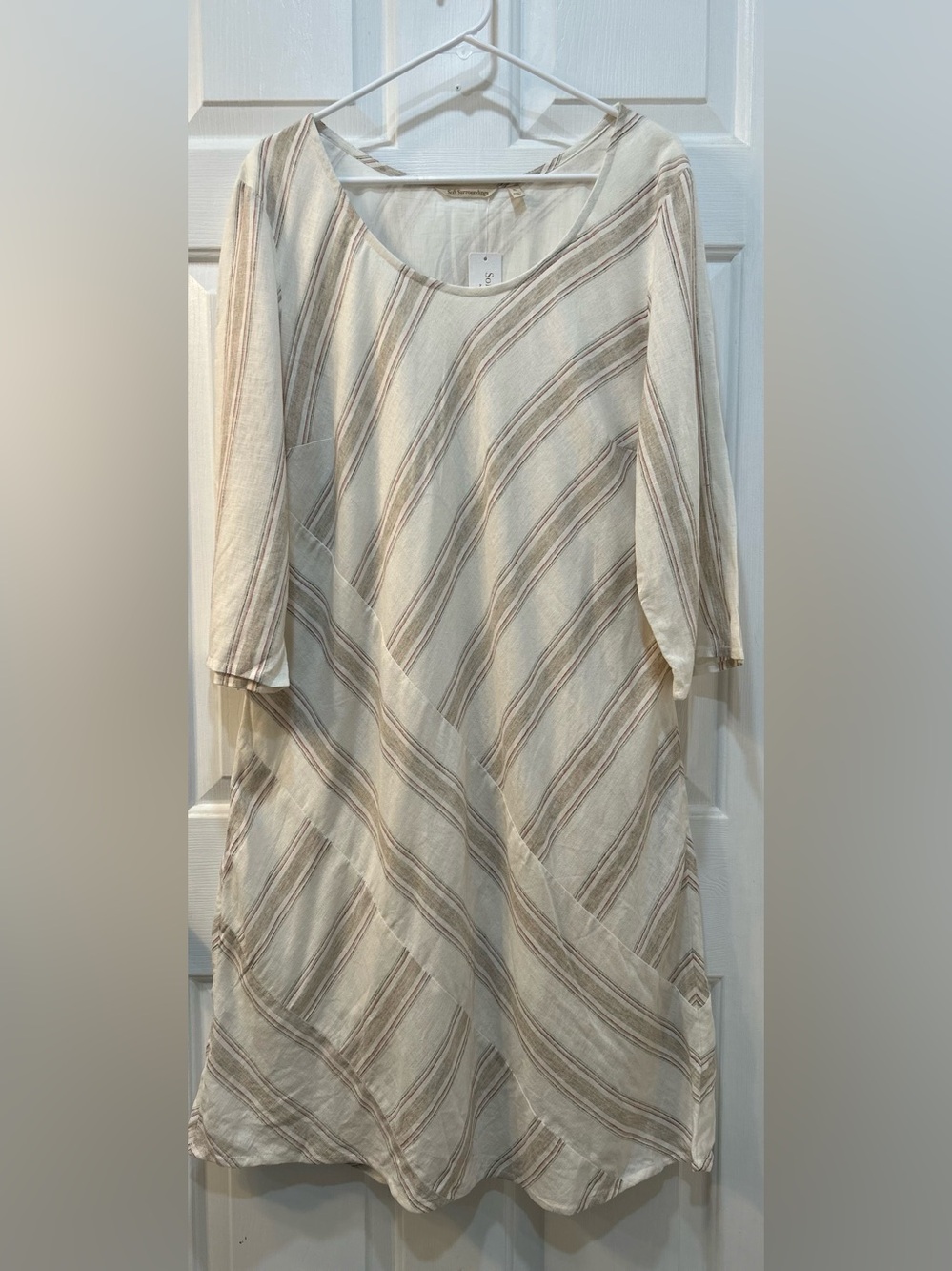 NWT Soft Surroundings Equinox Striped Linen Infused Dress XL Lagenlook Boho